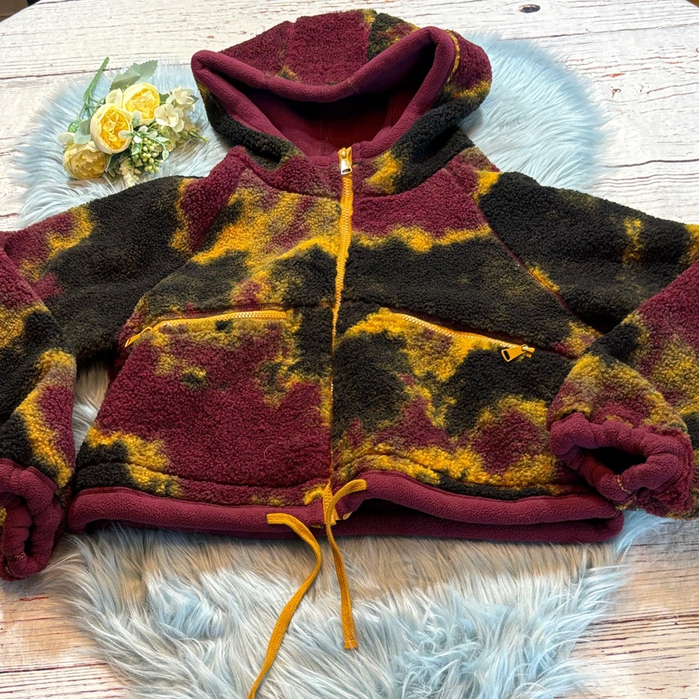 NWOT BP Tie Fye Fleece Cropped Hooded Jacket sz XS